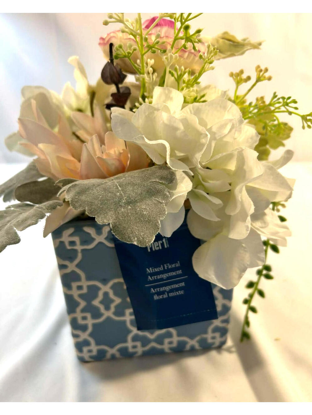 Blue Ceramic Planter Vase with Geometric Pattern Small Decorative Pot